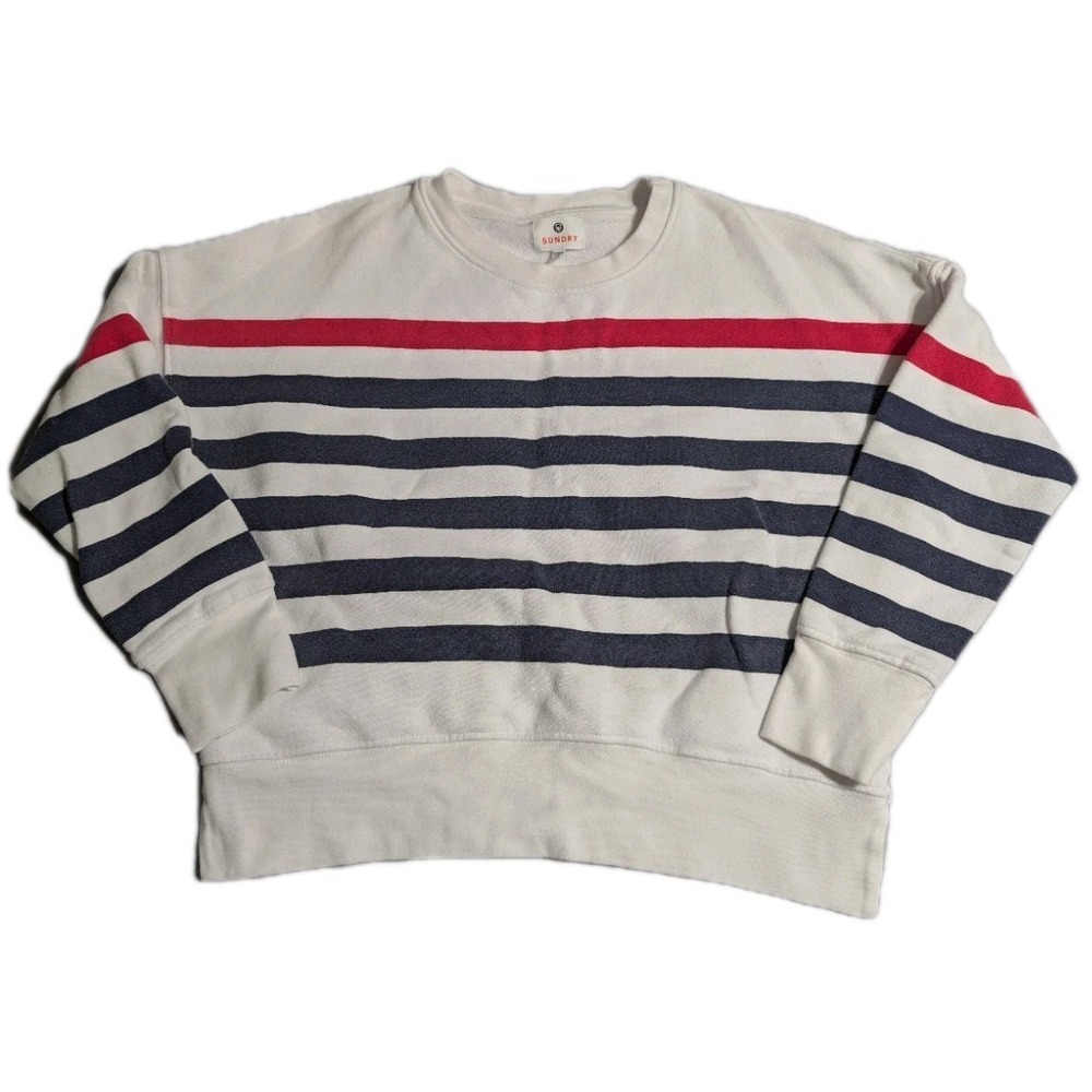 Sundry Striped Sweatshirt Womens 0 XS Red Navy Stripe Made In USA Crop